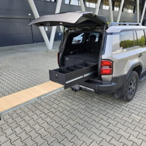 Expedition sleeping system for Toyota Land Cruiser 250 with bamboo worktop and table