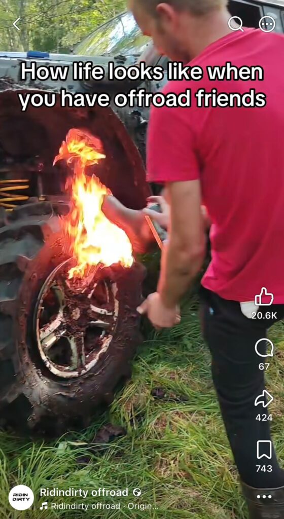 Wheel on fire during off-road repair