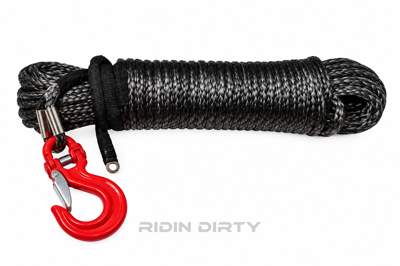 Presko synthetic winch rope 14 mm x 25 m with hook, gray
